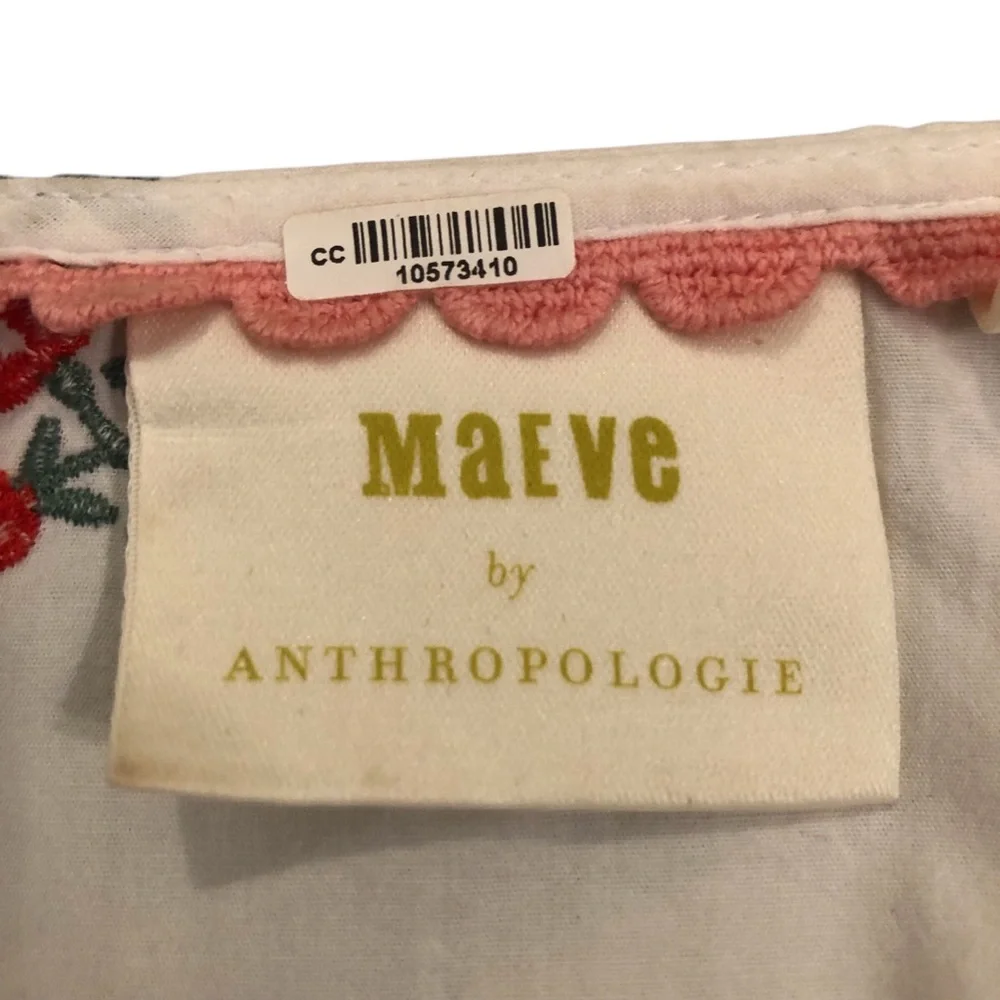 Cottagecore Maeve by Anthropologie white top with red floral embroidery Size 14